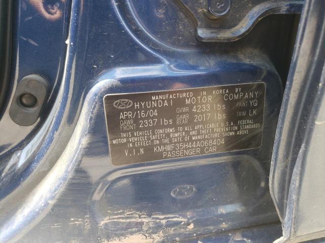 KMHWF35H44A068404 - 2004 HYUNDAI SONATA GLS BLUE photo 10