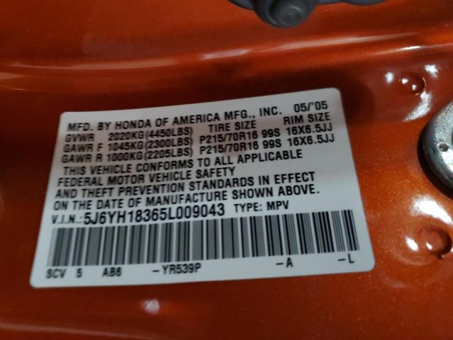 5J6YH18365L009043 - 2005 HONDA ELEMENT ORANGE photo 10