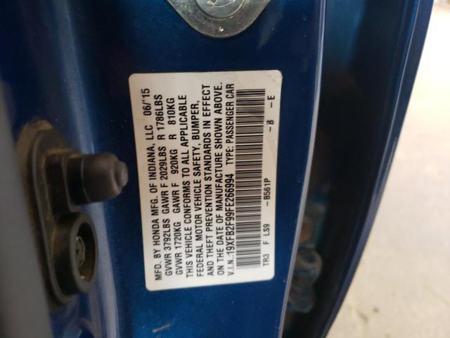 19XFB2F99FE266994 - 2015 HONDA CIVIC EXL Mavi foto 10
