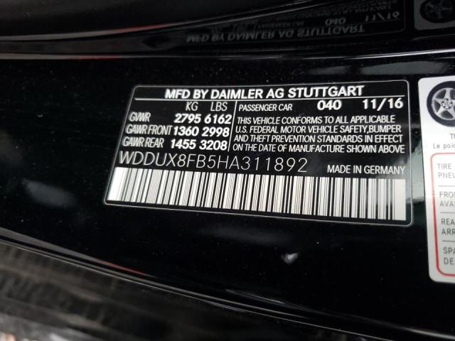 WDDUX8FB5HA311892 - 2017 MERCEDES-BENZ S CLASS BLACK photo 10