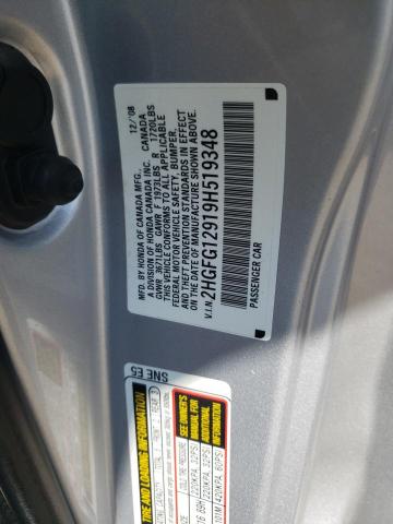 2HGFG12919H519348 - 2009 HONDA CIVIC EXL Gümüş foto 10