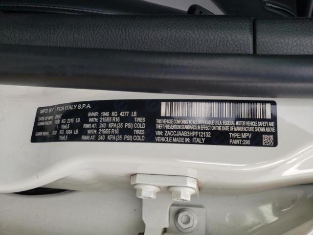 ZACCJAAB3HPF12132 - 2017 JEEP RENEGADE S WHITE photo 10