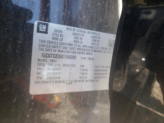 1GCGTCE35G1349380 - 2016 CHEVROLET COLORADO L BLACK photo 10