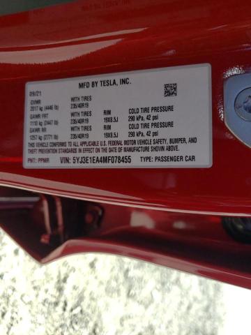 5YJ3E1EA4MF078455 - 2021 TESLA MODEL 3 红色 照片 10