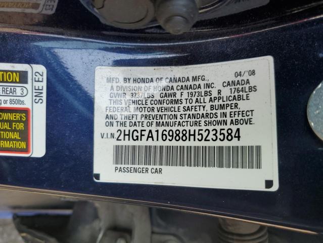 2HGFA16988H523584 - 2008 HONDA CIVIC EXL Mavi foto 10