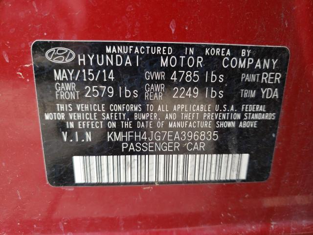 KMHFH4JG7EA396835 - 2014 HYUNDAI AZERA GLS BURGUNDY photo 10