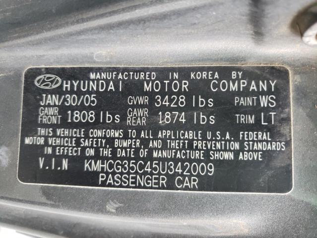 KMHCG35C45U342009 - 2005 HYUNDAI ACCENT GRAY photo 10