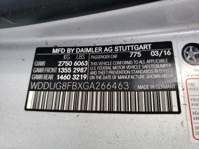 WDDUG8FBXGA266463 - 2016 MERCEDES-BENZ S550 SILVER photo 10