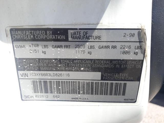 1C3XY66R3LD826116 - 1990 CHRYSLER NEW YORKER 白色 照片 10