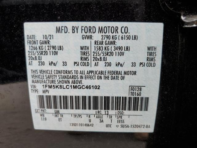 1FM5K8LC1MGC46102 - 2021 FORD EXPLORER K BLACK photo 10