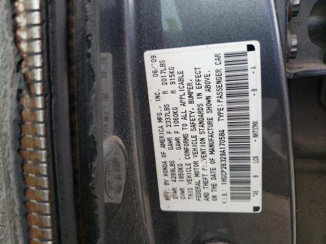 1HGCP26329A170584 - 2009 HONDA ACCORD LX GRAY photo 10