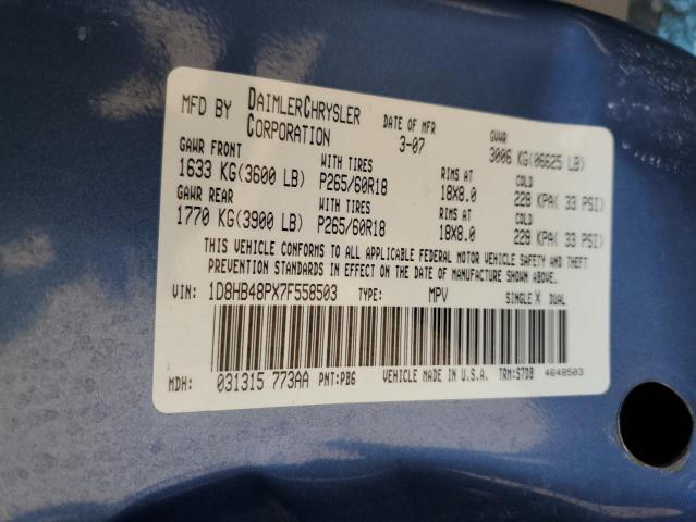 1D8HB48PX7F558503 - 2007 DODGE DURANGO SL BLUE photo 10