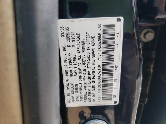 1HGCM66306A052108 - 2006 HONDA ACCORD LX BLACK photo 10