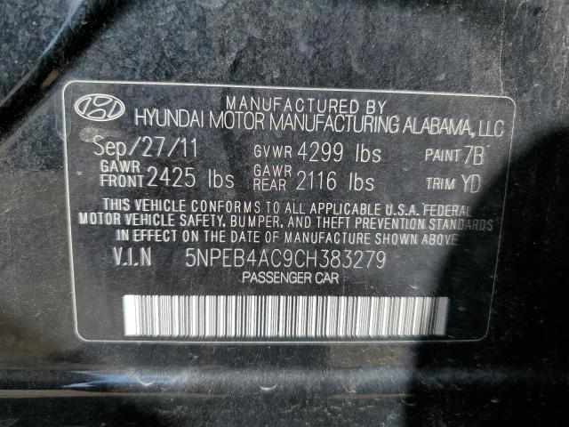 5NPEB4AC9CH383279 - 2012 HYUNDAI SONATA GLS BLACK photo 10