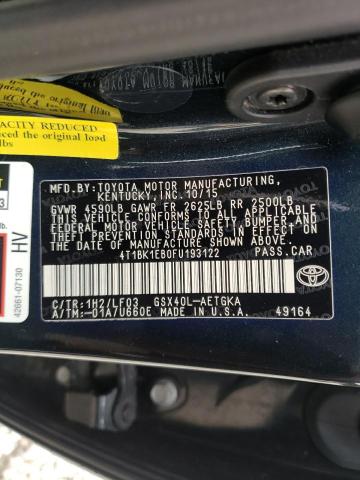 4T1BK1EB0FU193122 - 2015 TOYOTA AVALON XLE BLACK photo 10