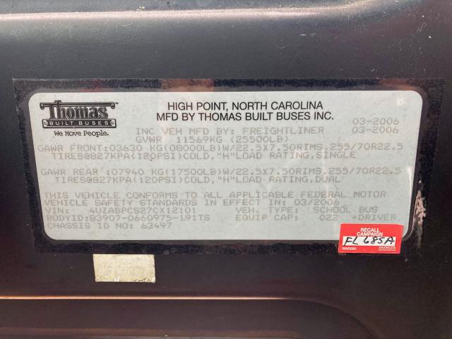 4UZABPCS27CX12101 - 2007 FREIGHTLINER CHASSIS B2 黄色 照片 10