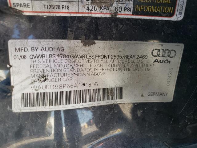 WAUKD98P66A141805 - 2006 AUDI A3 S-LINE BLUE photo 10