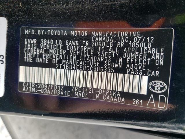 2T1BU4EE8CC906335 - 2012 TOYOTA COROLLA BASE  照片 10