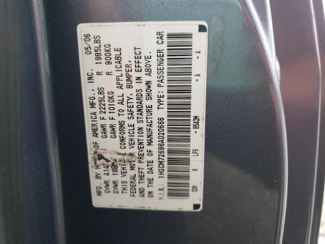 1HGCM72696A020666 - 2006 HONDA ACCORD EX BLUE photo 10