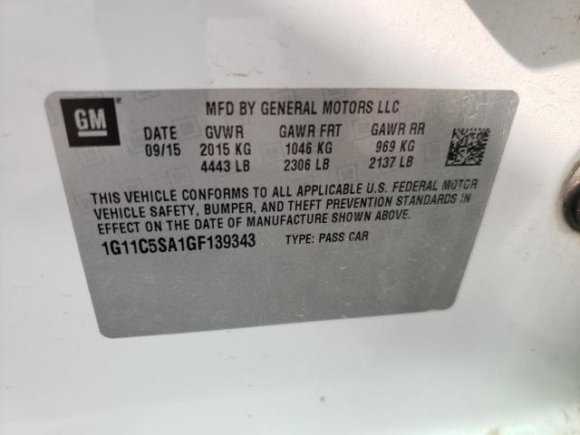 1G11C5SA1GF139343 - 2016 CHEVROLET MALIBU LIM 白色 照片 10