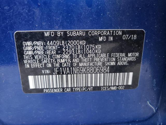 JF1VA1N69K8806984 - 2019 SUBARU WRX LIMITE BLUE photo 10