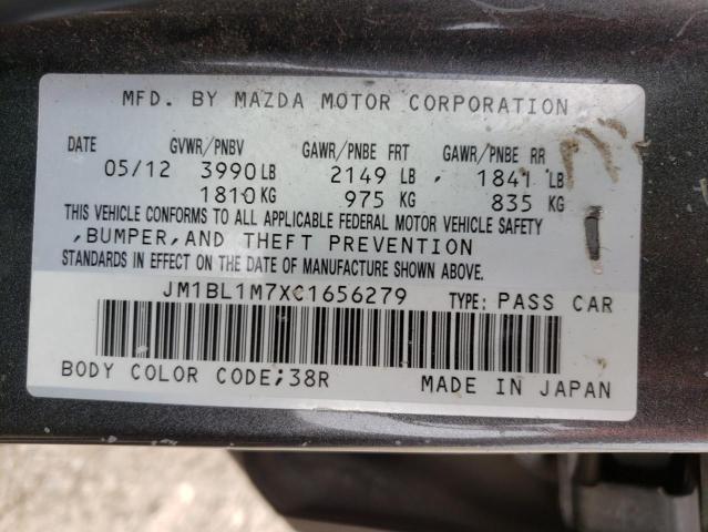 JM1BL1M7XC1656279 - 2012 MAZDA 3 I GRAY photo 10