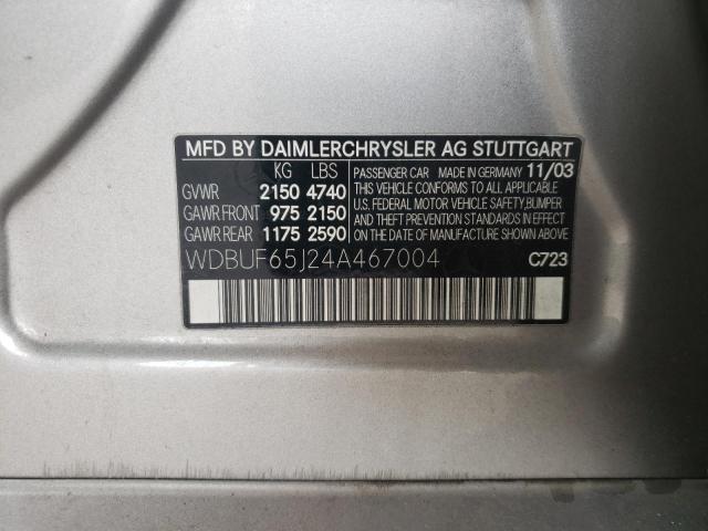 WDBUF65J24A467004 - 2004 MERCEDES-BENZ E 320 SILVER photo 10