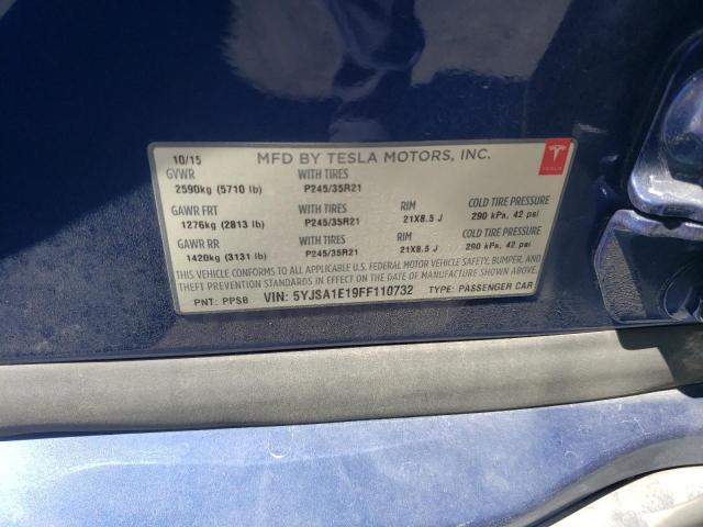 5YJSA1E19FF110732 - 2015 TESLA MODEL S Mavi foto 10