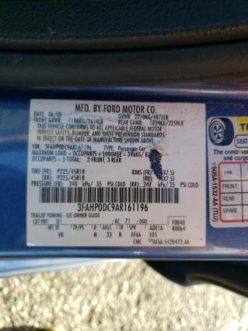 3FAHP0DC9AR161196 - 2010 FORD FUSION SPO BLUE photo 10