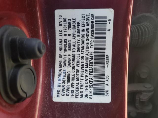 19XFA1F63AE074479 - 2010 HONDA CIVIC LX-S أحمر صورة 10