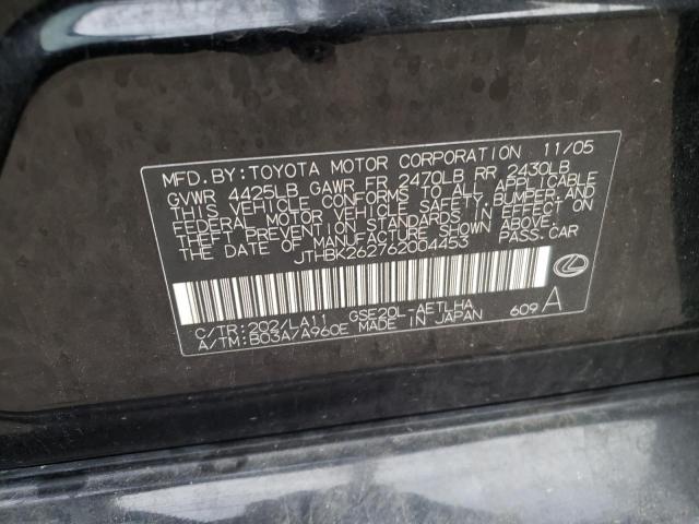 JTHBK262762004453 - 2006 LEXUS IS 250 BLACK photo 10