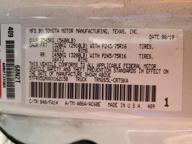 5TFRX5GNXKX162150 - 2019 TOYOTA TACOMA ACCESS CAB  ფოტო 10