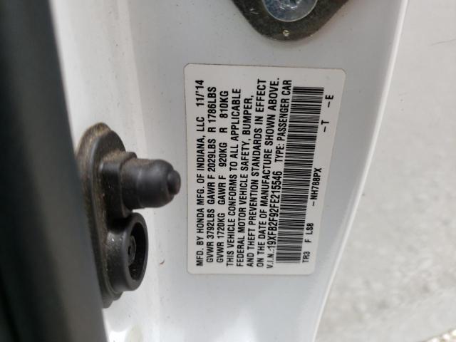 19XFB2F92FE215546 - 2015 HONDA CIVIC EXL Ağ foto 10