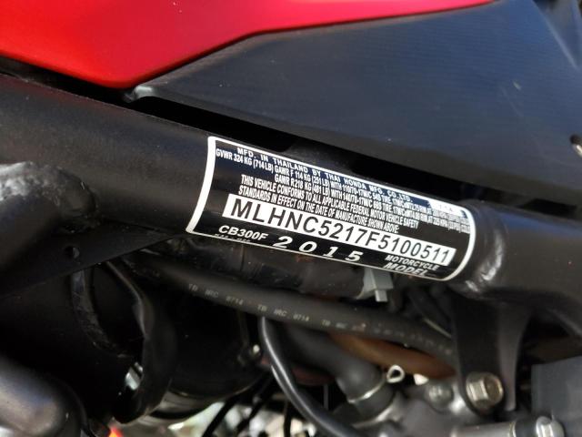 MLHNC5217F5100511 - 2015 HONDA CB300 F RED photo 10