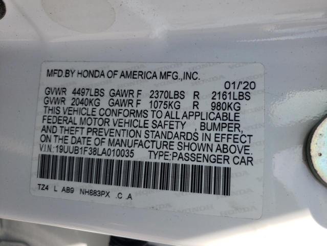 19UUB1F38LA010035 - 2020 ACURA TLX Biały zdjęcie 10