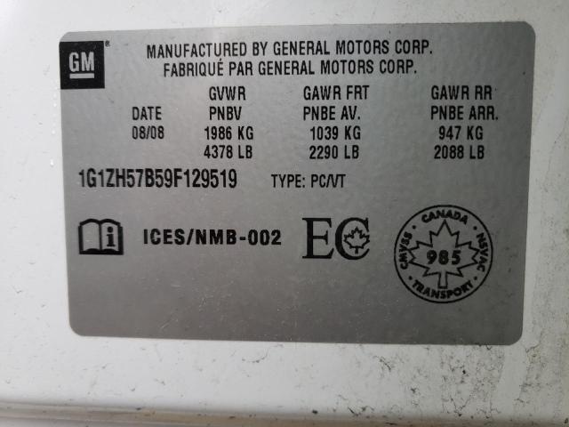 1G1ZH57B59F129519 - 2009 CHEVROLET MALIBU 1LT 白色 照片 10