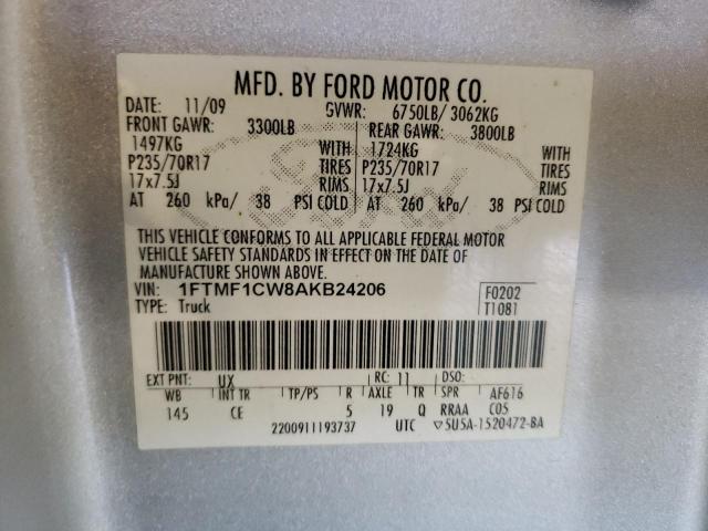 1FTMF1CW8AKB24206 - 2010 FORD F150 SILVER photo 10