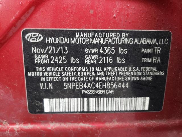 5NPEB4AC4EH856444 - 2014 HYUNDAI SONATA GLS RED photo 10