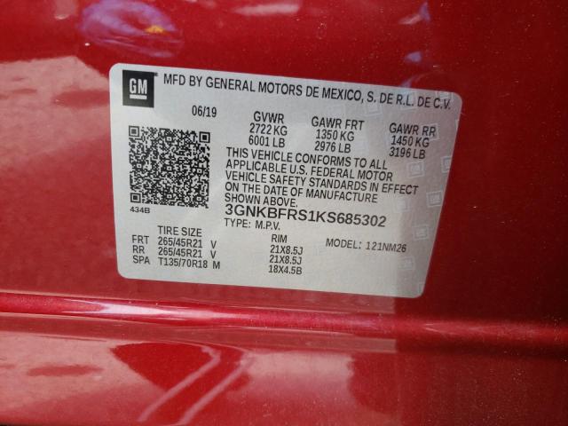 3GNKBFRS1KS685302 - 2019 CHEVROLET BLAZER PRE RED photo 10