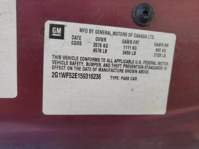 2G1WF52E159316236 - 2005 CHEVROLET IMPALA MAROON photo 10