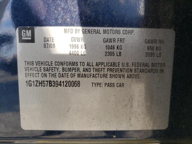 1G1ZH57B394120068 - 2009 CHEVROLET MALIBU 1LT ლურჯი ფოტო 10