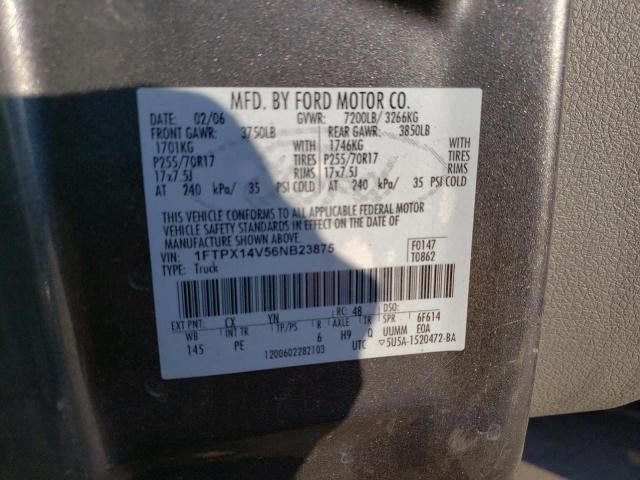 1FTPX14V56NB23875 - 2006 FORD F150 GRAY photo 10