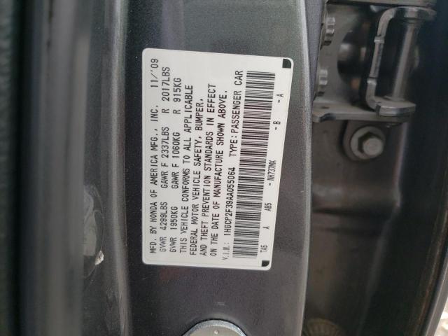 1HGCP2F39AA055064 - 2010 HONDA ACCORD LX GRAY photo 10