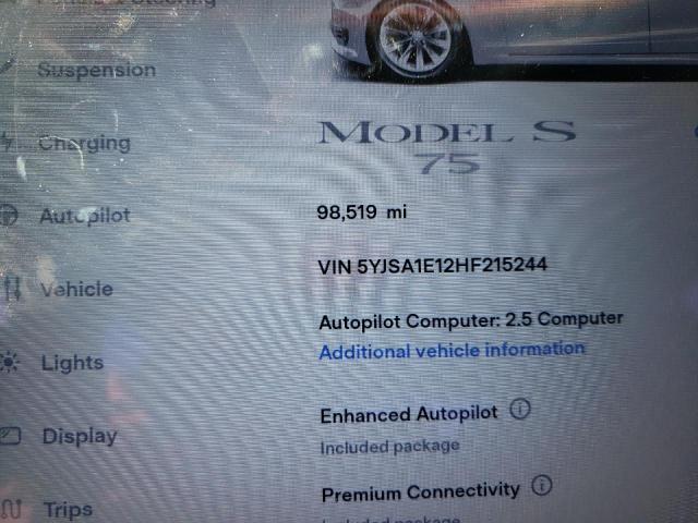 5YJSA1E12HF215244 - 2017 TESLA MODEL S Արծաթագույն լուսանկար 8