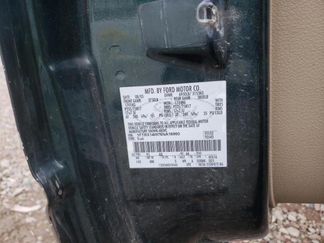 1FTRX14W76NA16960 - 2006 FORD F150 GREEN photo 10