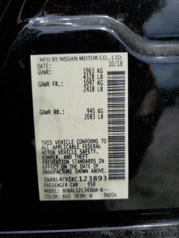 1N4BL4CV1KC123893 - 2019 NISSAN ALTIMA SR BLACK photo 10