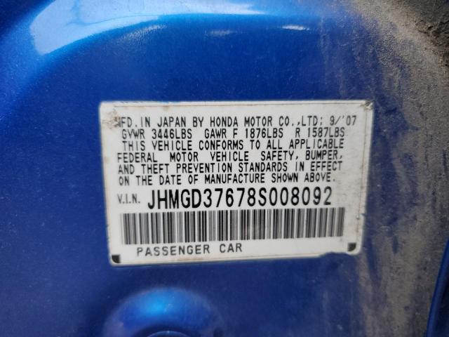 JHMGD38627S043555 - 2007 HONDA FIT S 蓝色 照片 10