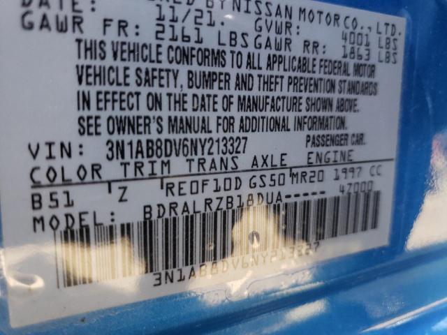 3N1AB8DV6NY213327 - 2022 NISSAN SENTRA SR BLUE photo 10