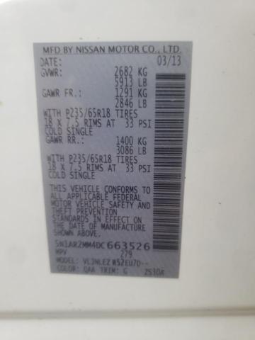 5N1AR2MM4DC663526 - 2013 NISSAN PATHFINDER Weiß Foto 10