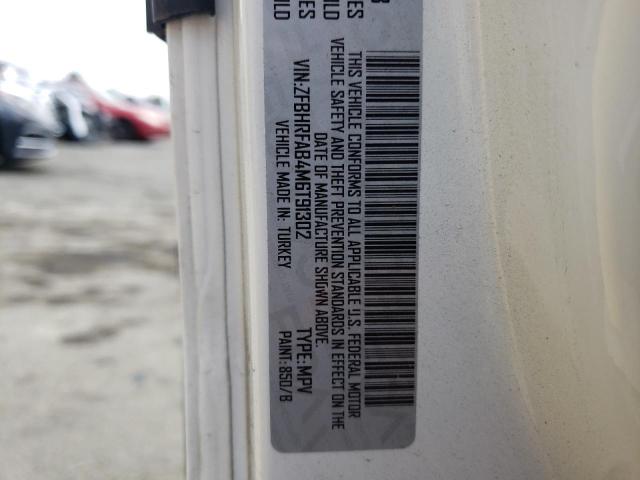 ZFBHRFAB4M6T91302 - 2021 RAM PROMASTER WHITE photo 10